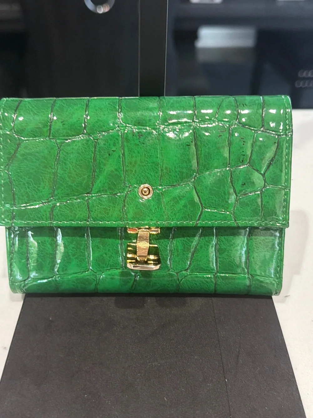 Kate Spade Green Croc-Embossed Leather Wallet
